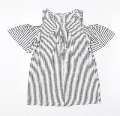 Max Studio Damen Tunika Bluse schwarz weiß gestreift Cold Shoulder S