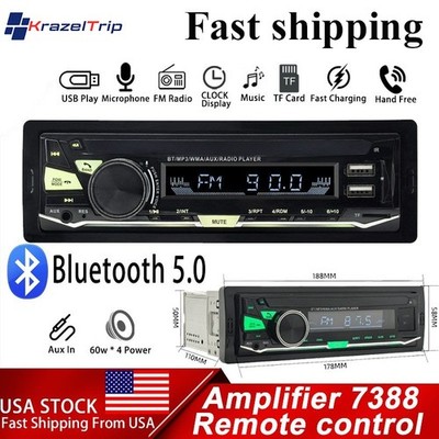 Single Din Car Radio 60W Stereo Bluetooth Receiver MP3 Player USB FM SD Input