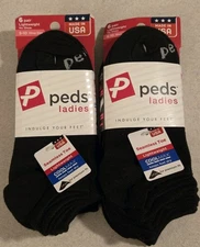 12 PAIRS Peds Ladies BLACK No Show Socks Size 5-10 Seamless Toe COOLMAX #21425