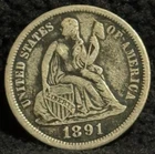 1891 United States Seated Liberty Dime Silver 10C Coin -I