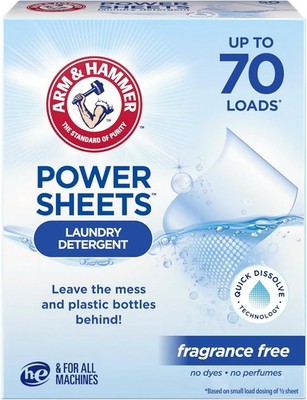 ARM & HAMMER Power Sheets Laundry Detergent, Fragrance Free 35 ct, up to 70 smal
