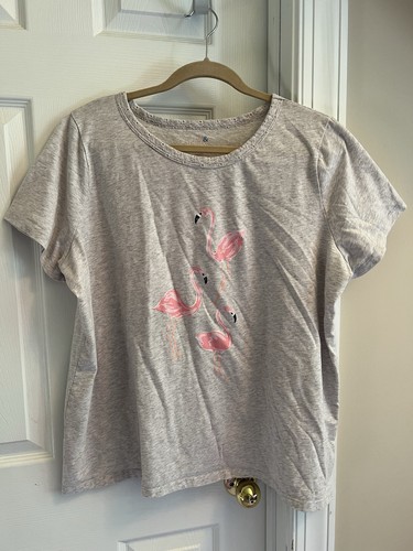 SLEEP/PJ Top - Croft & Barrow - Short Sleeve - Gray/Pink Flamingo - Knit - 1X