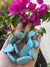 Slab Turquoise Statement Bib Necklace Layered Two Strand 14 Piece 22" Length