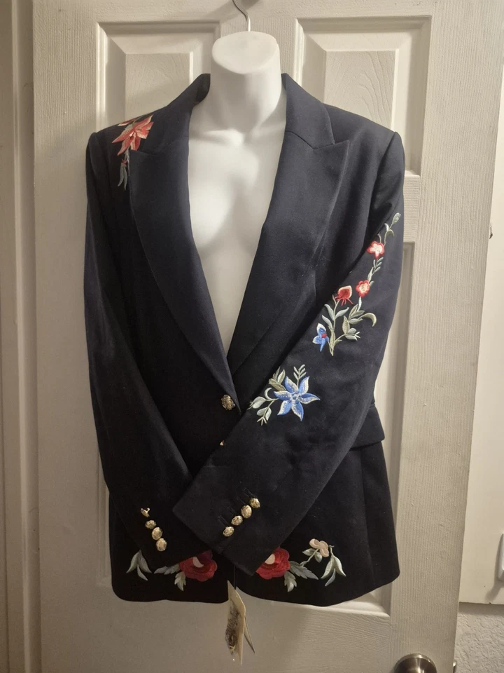 Blazer Mujer Azul Nazi Y Bordado Diseño Floral Foto 2 de 4