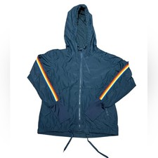 ZYIA Active Womens Medium Navy Blue Lightweight Zip Hooded Windbreaker