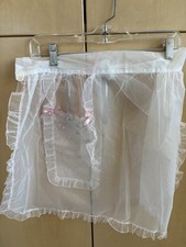 Vintage White Sheer Apron With Pink Lace Silver Sparkly Design On Pocket