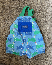 Rare Vintage OshKosh B'gosh Whale Print Cotton Shortalls Overall Shorts 3-6M