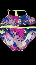 Nike Girls Swimsuit Neon Sports Swim T Back Bikini Size 14