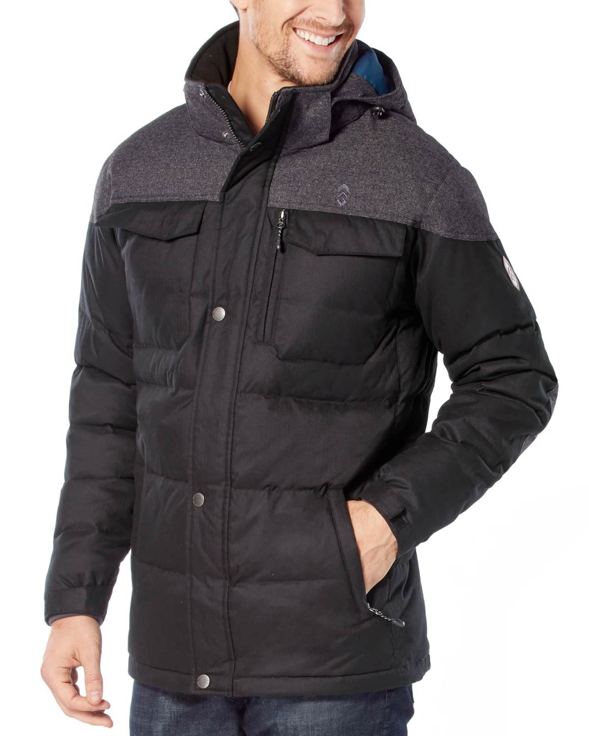 Свободная мужская пуховая стеганая куртка с капюшоном на молнии спереди в стиле кантри X-Large Jet Black 10990₽