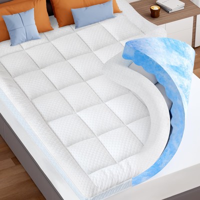 KAYFIA Dual Layer 3 Inch Memory Foam Mattress Topper Queen, 2 Inch Cooling 7-...