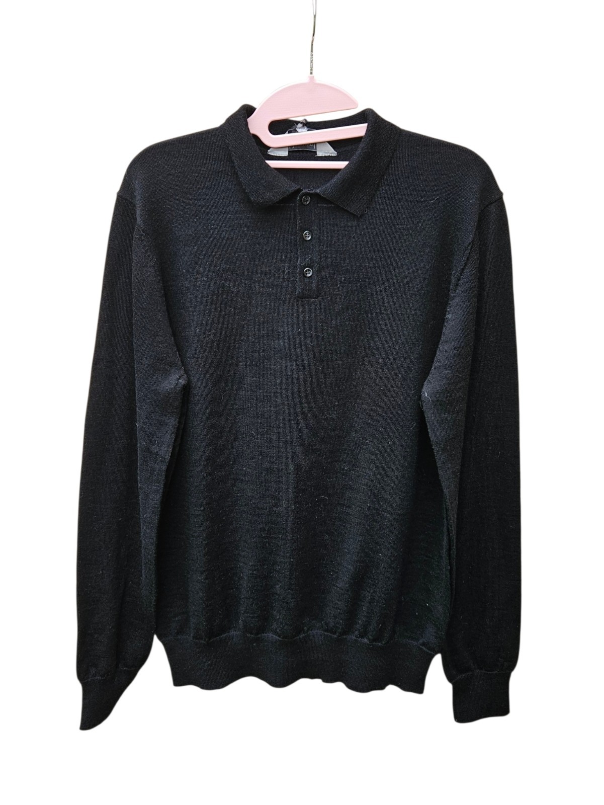 Hayward Mount Street W1 Sz Medium Merino Wool Long Sleeve Black Polo Shirt image 2