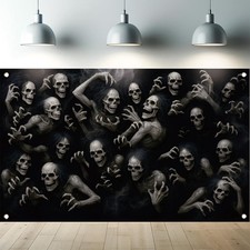 Halloween Skeleton Ghouls Backdrop 71 X 43 Inch Creepy Undead Ghost Crowd Horror