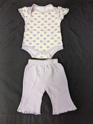 Baby by bon bébé 2 PC Set, Purple Butterfly w/ multicolor print & yellow/green..