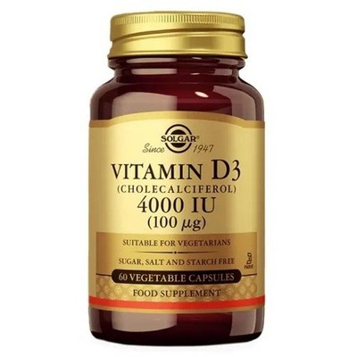 Vitamin D3 (Cholecalciferol) 4000 IU 100 mcg 60 pflanzliche Kapseln Solgar