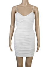 WINDSOR White Time To Refresh Ruched Sleeveless Flocked Mesh Mini Dress Sz S