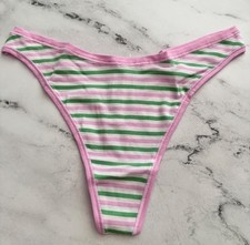 PINK Victoria's Secret Thong Panty Green Stripe Cotton Blend S M L XL 2XL