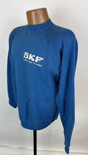 Sudadera Raglán Vintage Años 80 L Calce Ajustado Azul Cobalto Retro Ropa de Trabajo MANCHAS - Imagen 5 de 15