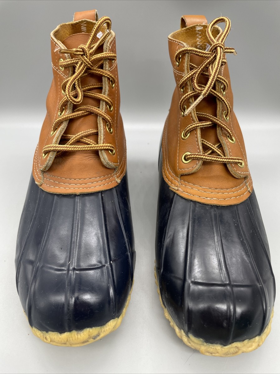 Eddie‎ Bauer Duck Boots Mens Size 12 Brown Leather Rubber Toe Pull On Waterproof Eddie Bauer 6 inch Leather Brown Navy Rubber Duck Boots size  main image 3