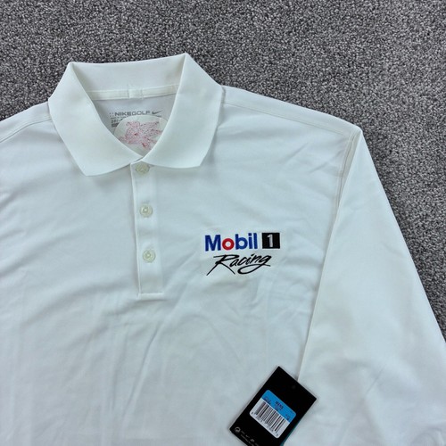 Nike Golf Polo Shirt Mens Medium White Mobil 1 Racing Long Sleeve Dri-FIT Golf - Picture 2 of 7