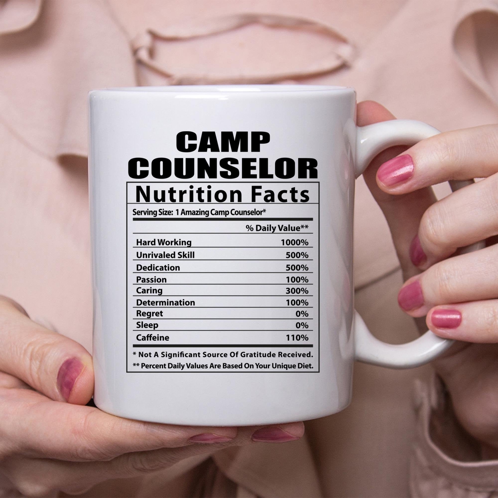 Funny Camp Counselor Nutritional Facts White Coffee Mug