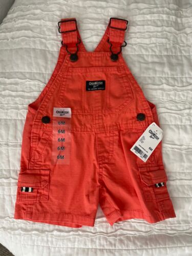 NWT 6 9 Months Oshkosh B'Gosh Overalls baby boys girl shortalls orange summer - Afbeelding 1 van 3