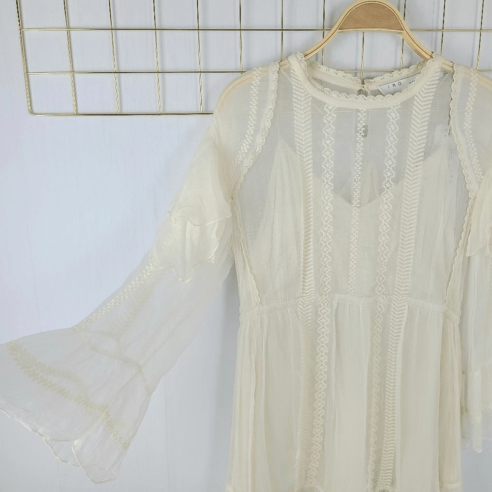 OFF WHITE Abito donna IRO 38 US 6 western bianco avorio trasparente cowgirl costiero nuovo leggi