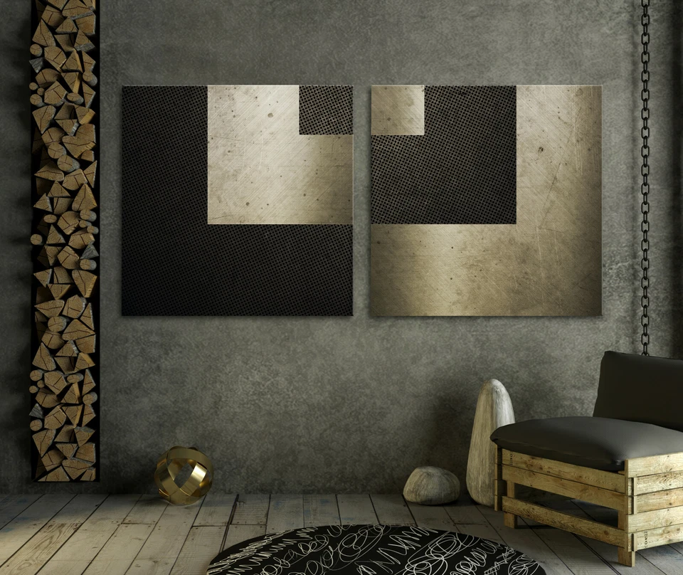 XXL Modern Leinwand BILD SET Kunst Druck Schwarz Braun Abstrakt Wandbilder Deko - Bild 2 von 4