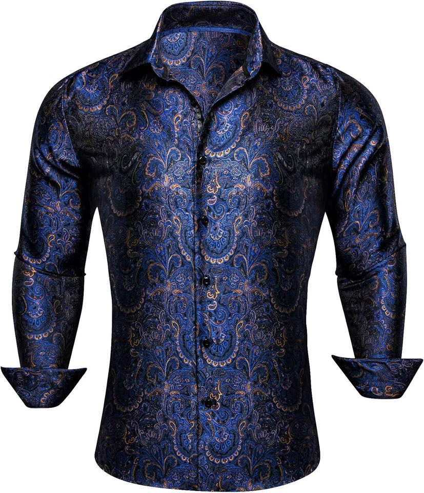 Para Hombres Seda Cachemira Camisa Occidental Manga Larga Con Botones Vestido Vaquero Prenda para el torso Informal Foto 3 de 4