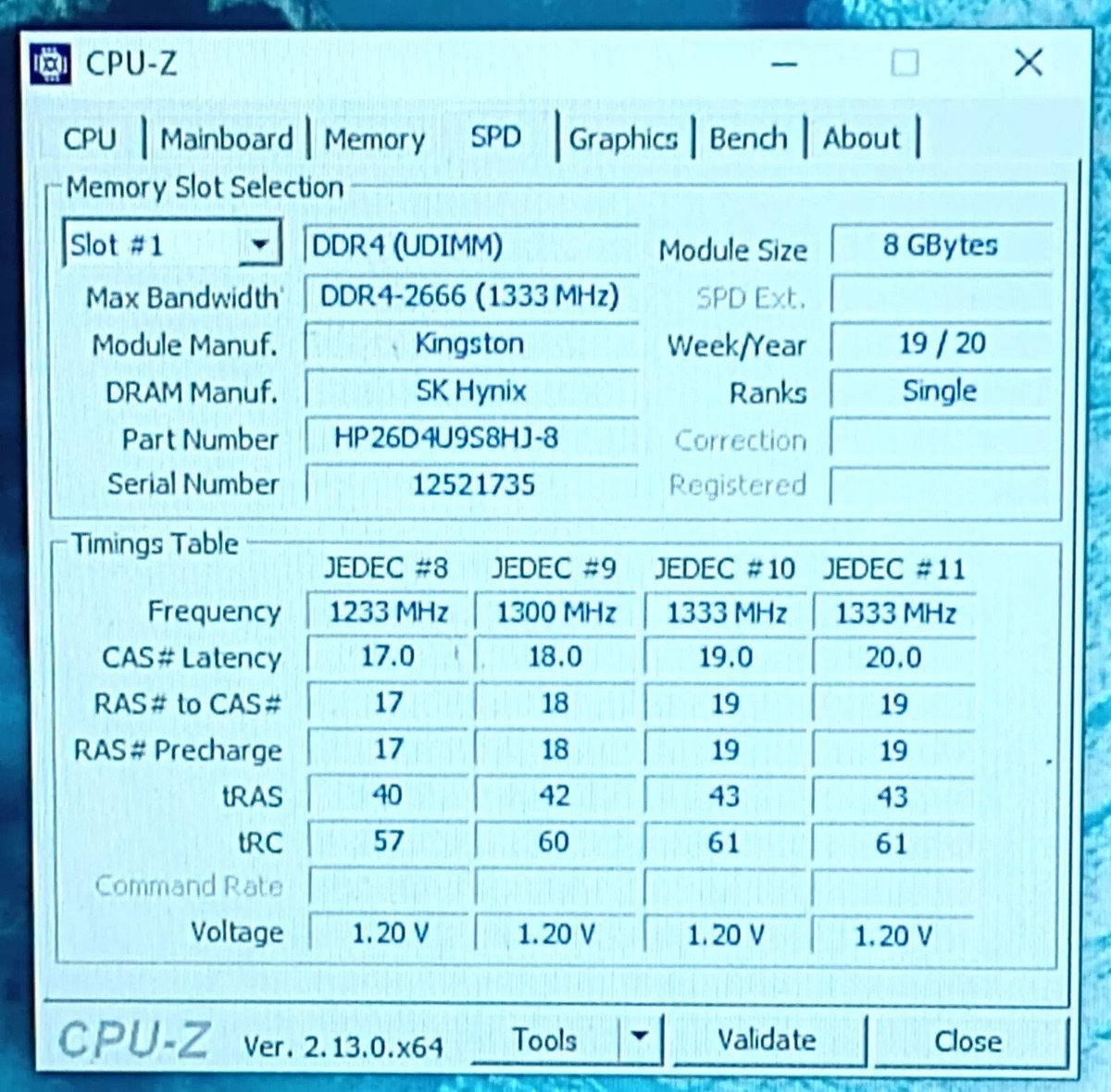 HP26D4U9S8ME-8 Kingston 8GB PC4-21300 DDR4-2666MHz non-ECC 288-Pin