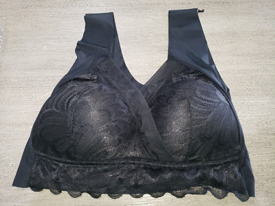 womens NEW BLACK BRA 30 INCH BAND W/O STRETCH PADDED trim nice! | eBay