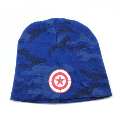 Captain America Beanie Hat Cap Marvel Blue Camouflage Star Shield