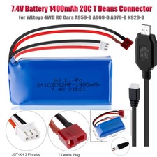 1400mAh 7.4V LiPo Battery with Deans Plug T Connector for WLtoys 4WD RC Cars UK