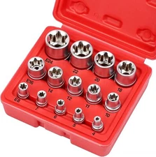 SEDY 14-Piece E-TORX Socket Set - Premium Female Torx 1/4" 3/8" 1/2", Silver 