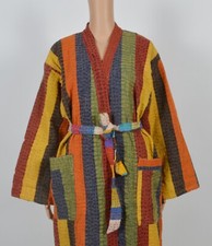 Indian Vintage Jacket Handmade Patchwork Kantha Multi Strip Women Long Coat Art