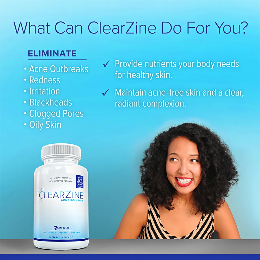 ClearZine: suplemento mais poderoso para acne e pele clara para adolescentes e adultos, 90 ct. - Imagem 4 de 4