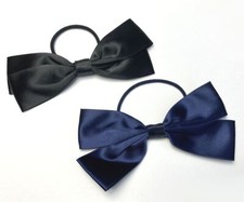 Ribbon Fabric Hair Bow Elastic Ponytail Accessory for Women Girls Black Blue VTG