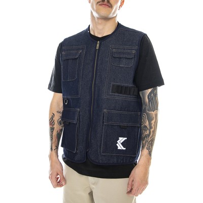 Karl kani kk denim utility vest - blue - gilet smanicato uomo nero jeans /  denim | eBay