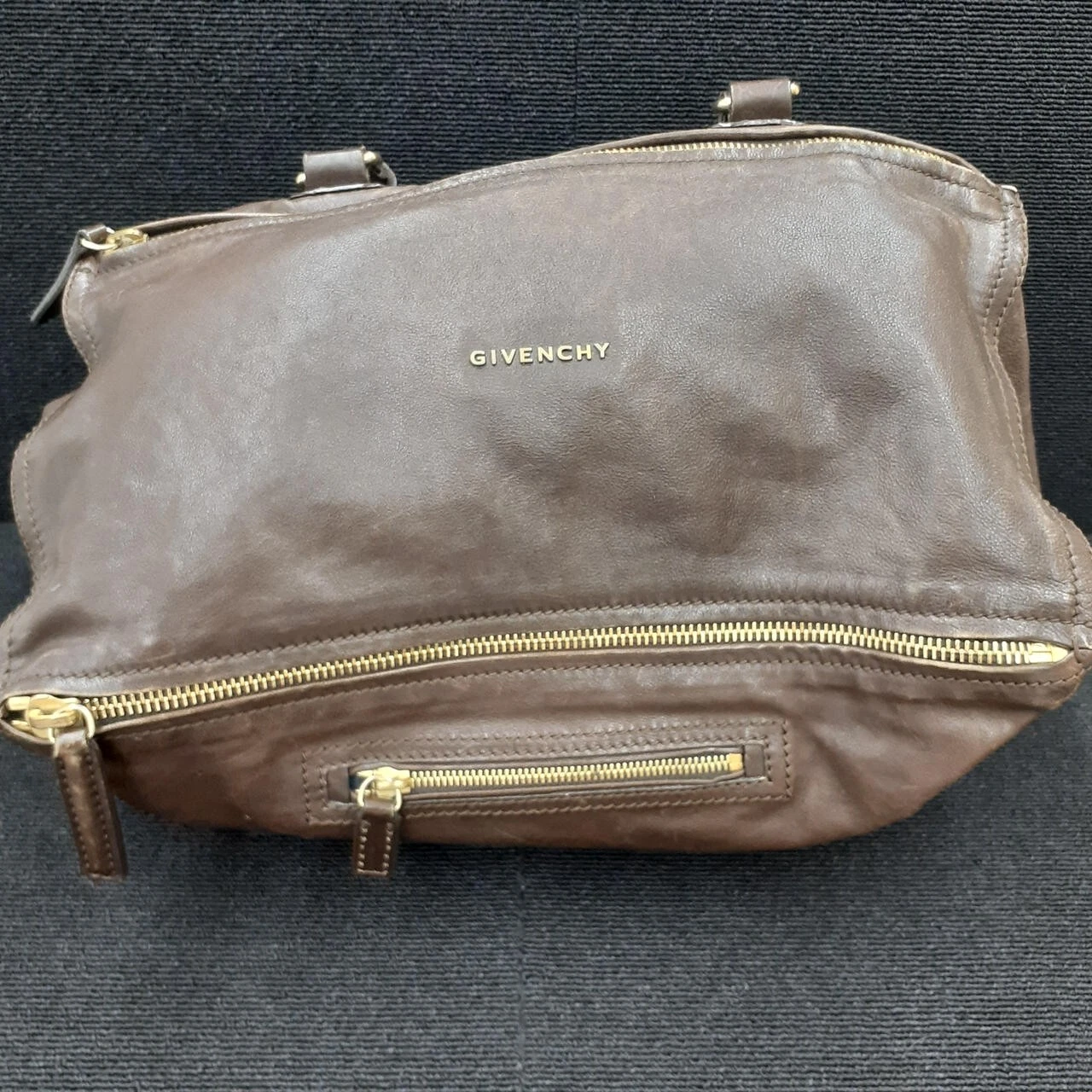 Givenchy — GIVENCHY Pandora Large Handbag Shoulder Bag Brown Gold Logo Zip Boston Women's