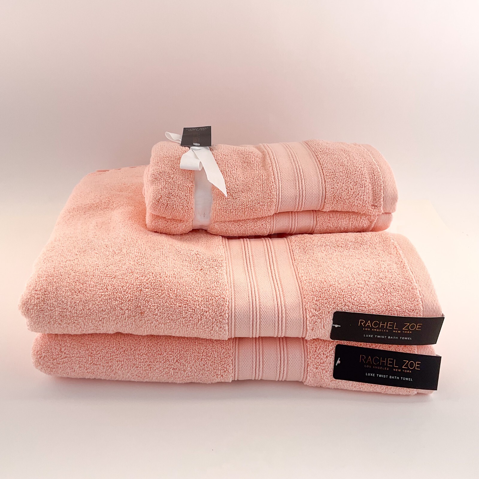 Rachel Zoe Set of 4 Towels 100% Cotton 2 Bath 2 Hand Coral Bathroom New ...