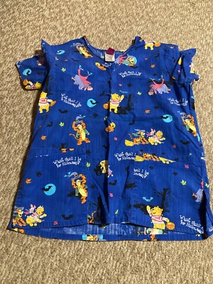 Disney What Shall I be for Halloween Scrub Top, Size Small Pooh/Tigger/Eor
