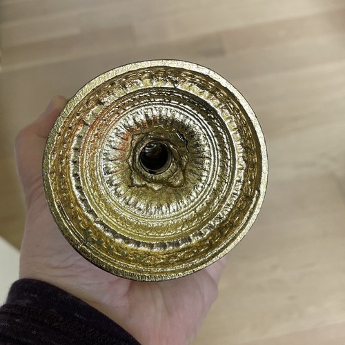 Vintage Rose Ormolu Perfume Bottle Gold Filigree Amber Glass Beveled W Dauber - Picture 7 of 8