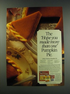 1991 Pillsbury Pie crusts Ad - Libby's famous Pumpkin Pie ...