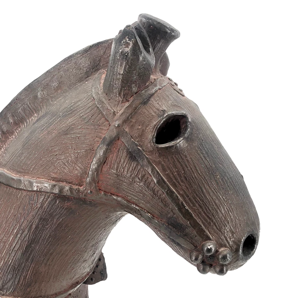 复古 20 世纪中期兵马俑 Haniwa 风格马 27 英寸高长 47 磅。 — 第 3/4 张图片