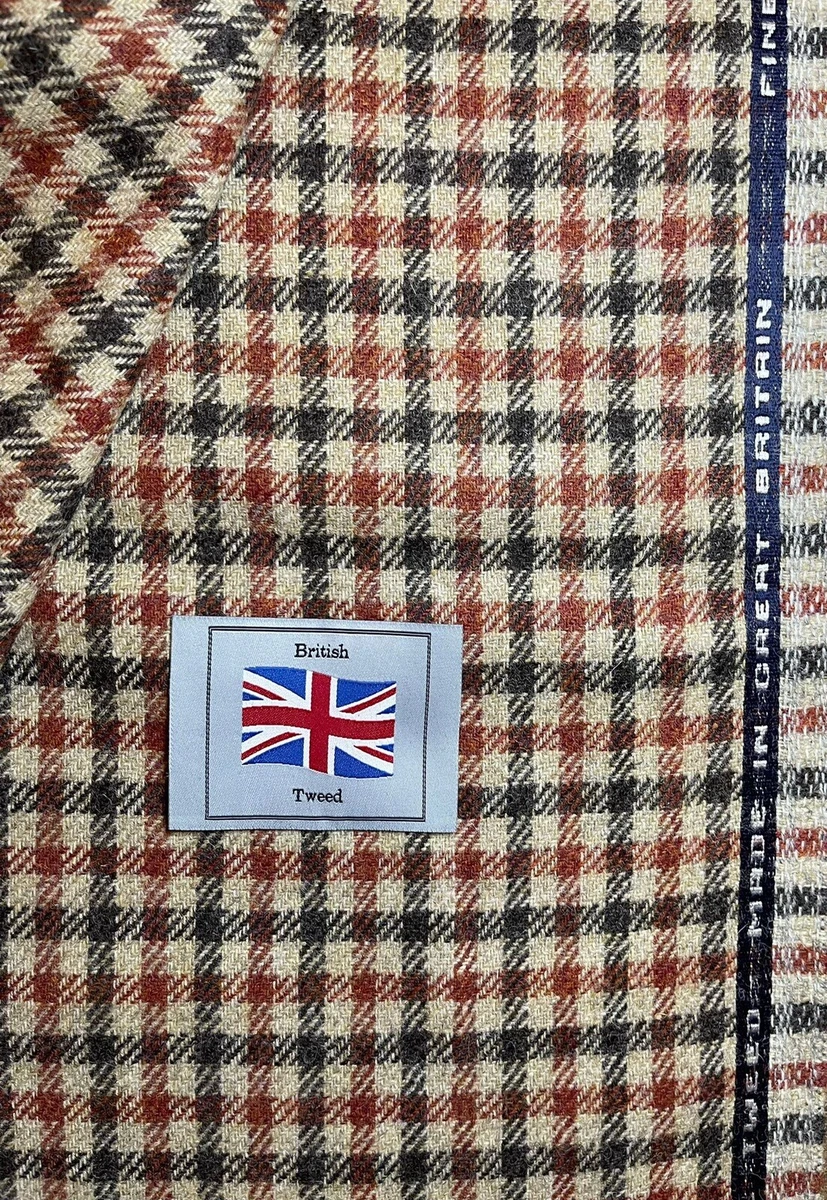 2.5 Metres Tan Orange Black Gun Club Check 100% Wool Tweed Fabric