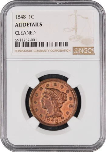 1848 - 1 Cent - USA - NGC AU Details /Cleaned)