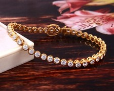 Natural Round Moissanite Tennis Bracelet women in 925 sterling Silver.