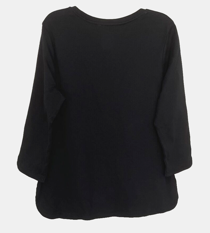 Isaac Mizrahi Scoop Neck Shirt Sz Large Black 3/4 Sleeve A384444