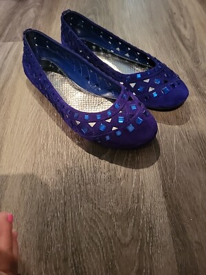 Gianni Bini Womens Size Blue Suede Jewel Rhinestone Studded Ballet  Flats