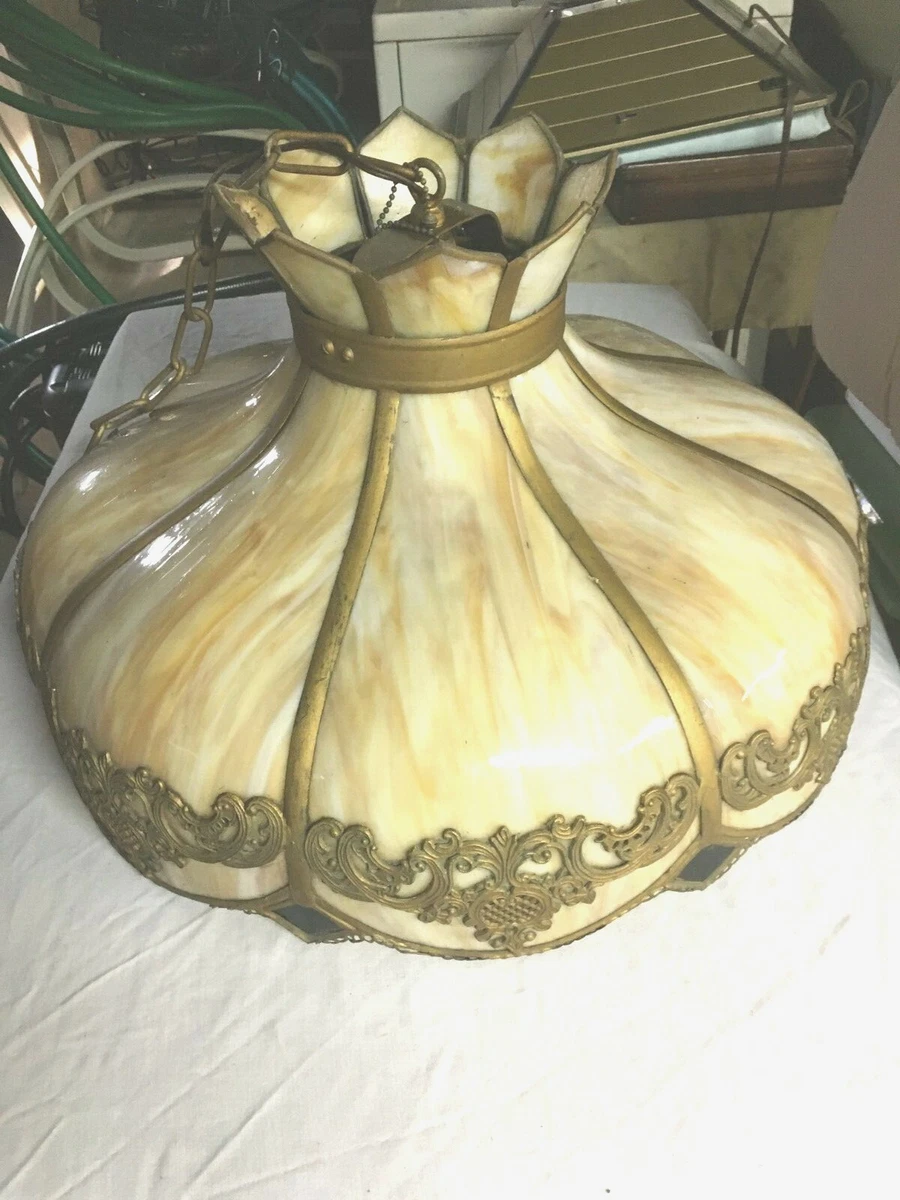 Victorian Antique Vintage Caramel Slag Glass Hanging Lamp Shade