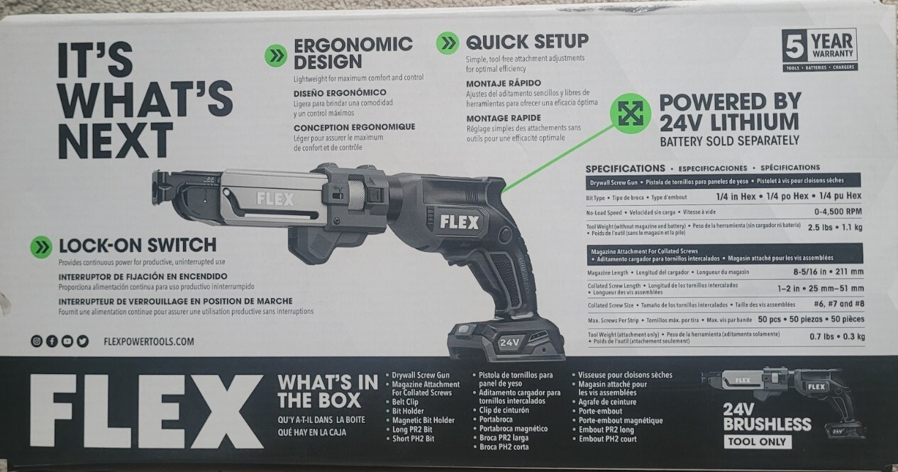 FLEX  Drywall Screw Gun with Magazine Attachment -  Tool only